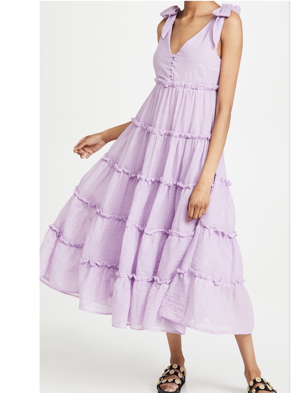 English Factory Lavender Tie-Shoulder Tiered Maxi Dress thin soft